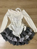 Sweet Lolita Lace up Ruffles Cardigan+ Sexy Slim Fit Strapless Vest Tops+ High Waist Ruched Skirts Early Autumn Three Piece Sets