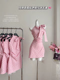 Summer Korean Fashion Mini Plaid Dress Women 2000S Sweet Sleeveless Frocks Party Vintage One-Piece Coquette Evening Old Money